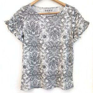 NWT LOFT Ruffle Sleeve XS / XSP Floral Tee